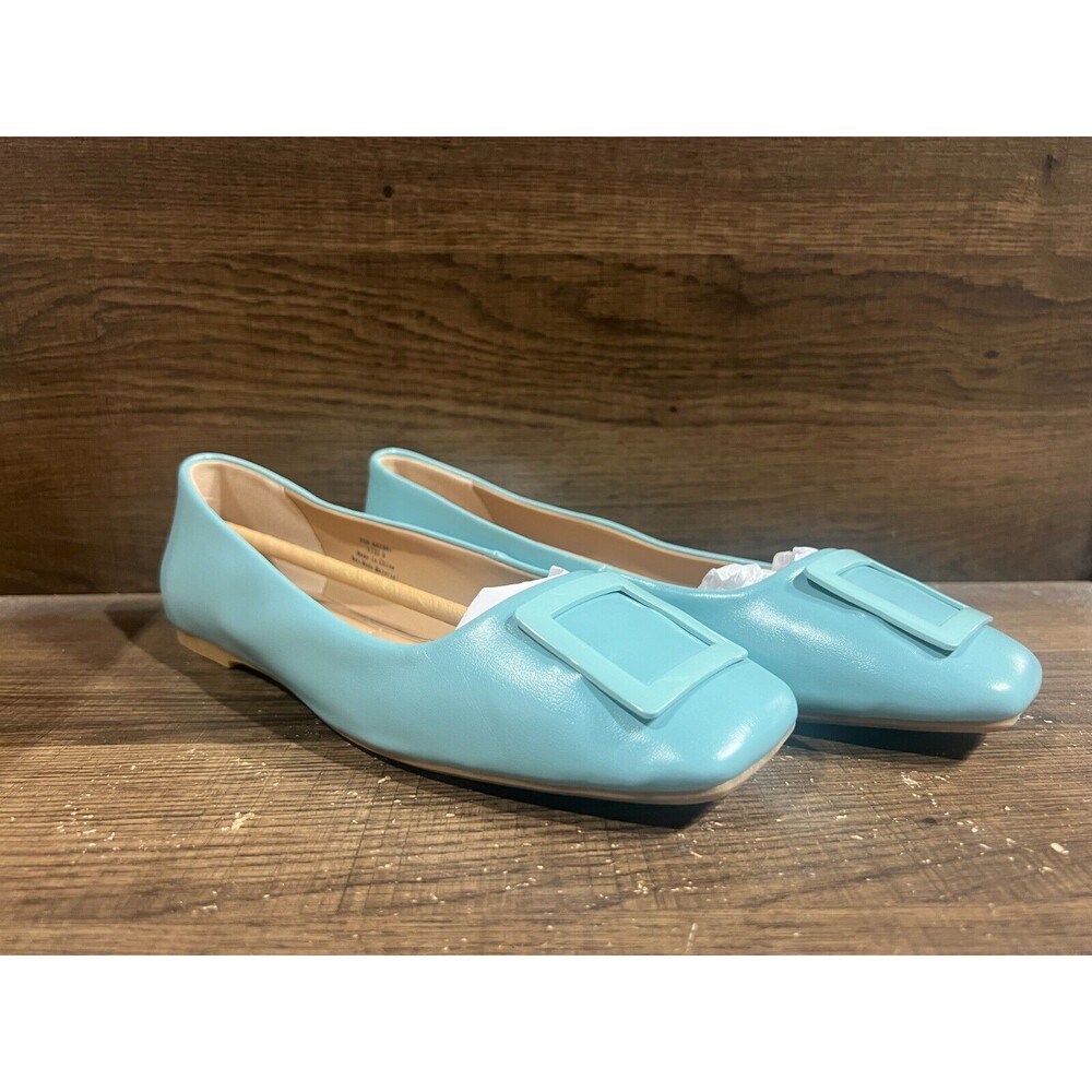 Journee Collection Zimia Square Toe Ornamented Ballet Flats Aqua Women's 8M New